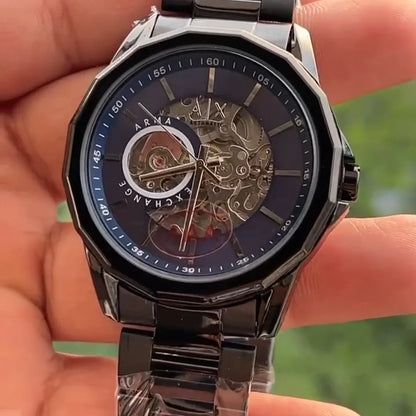 Premium Skeleton Dial Watch | Black Stainless Steel Edition