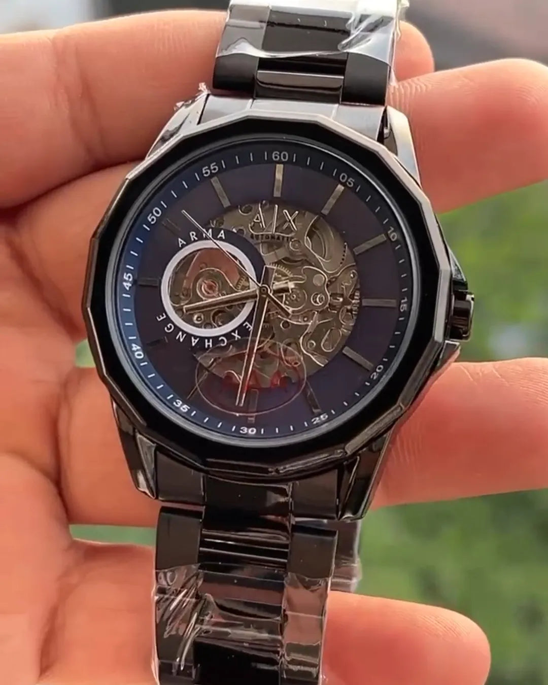 Premium Skeleton Dial Watch | Black Stainless Steel Edition
