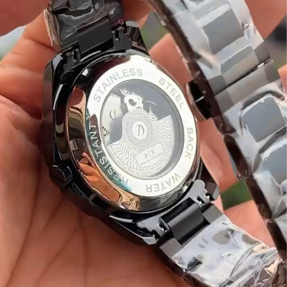 Premium Skeleton Dial Watch | Black Stainless Steel Edition