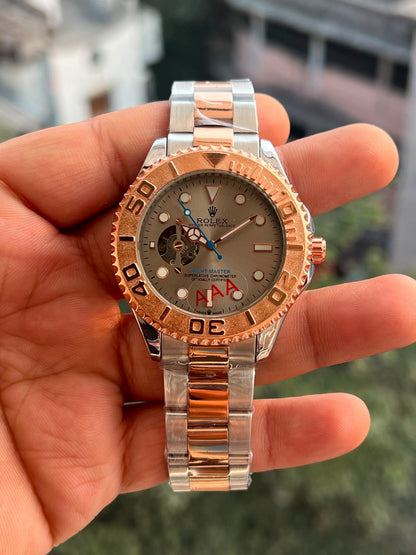 Automatic Mechanical Men's Watch – Two-Tone Stainless Steel with Skeleton Dial
