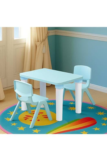 Kids Table & Folding Chair Set – Rectangle Polypropylene Table with Storage, 3-Level Height Adjustable, Lightweight, Safe & Durable, Pink & Light Blue (For Toddlers & Kids)