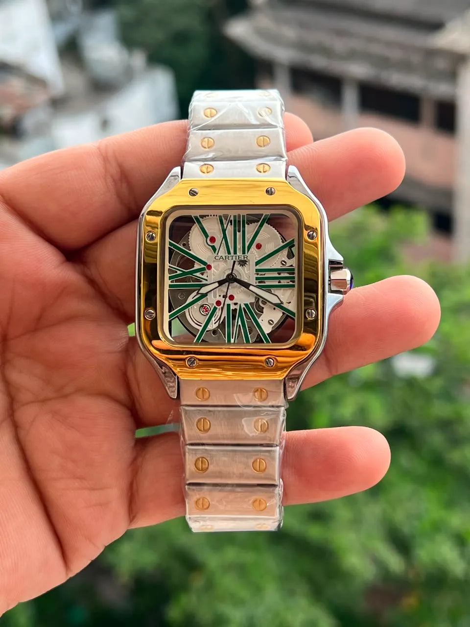 Premium Square Skeleton Style Watch for Men | Luxury Metal Strap