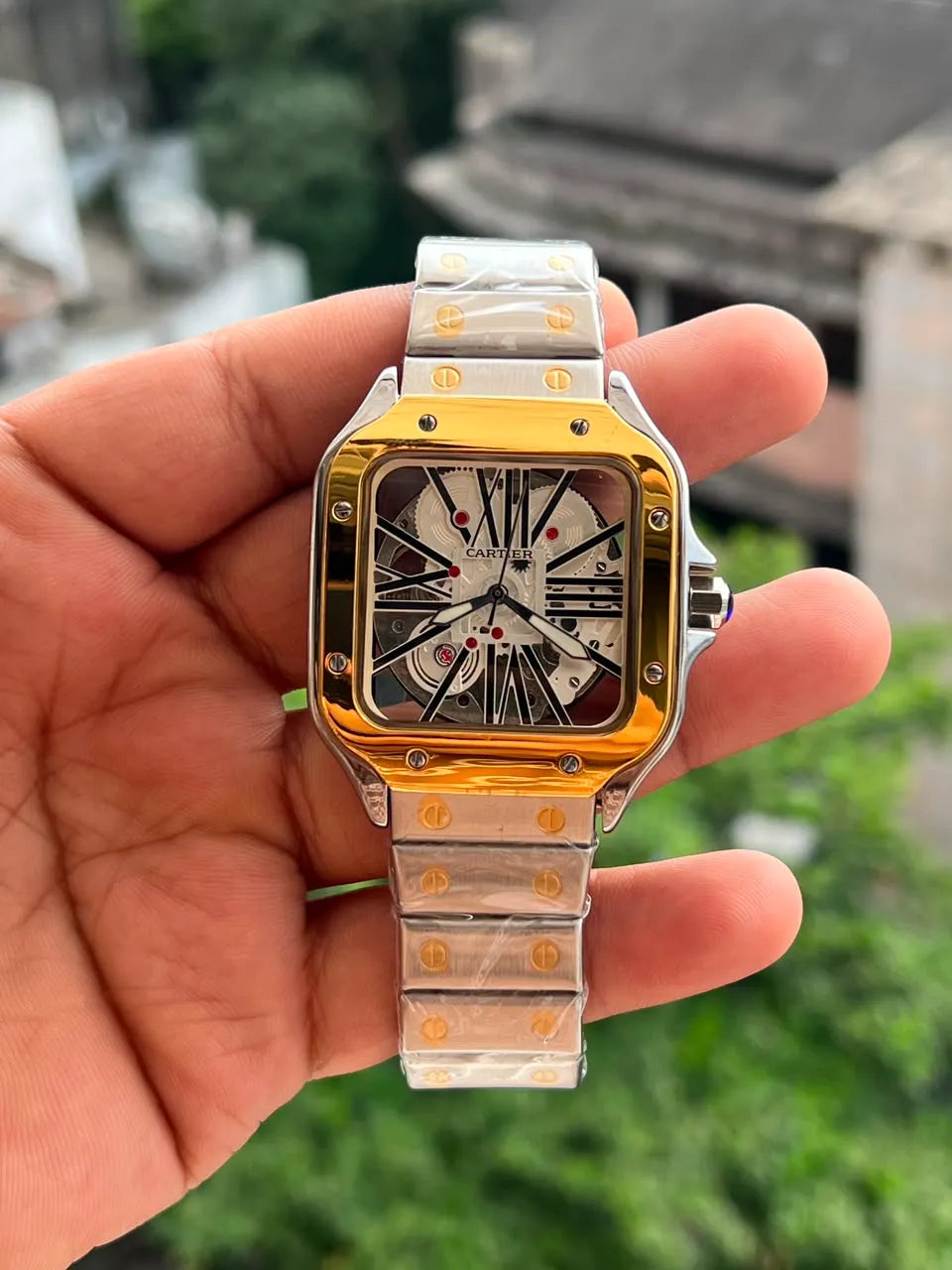 Premium Square Skeleton Style Watch for Men | Luxury Metal Strap