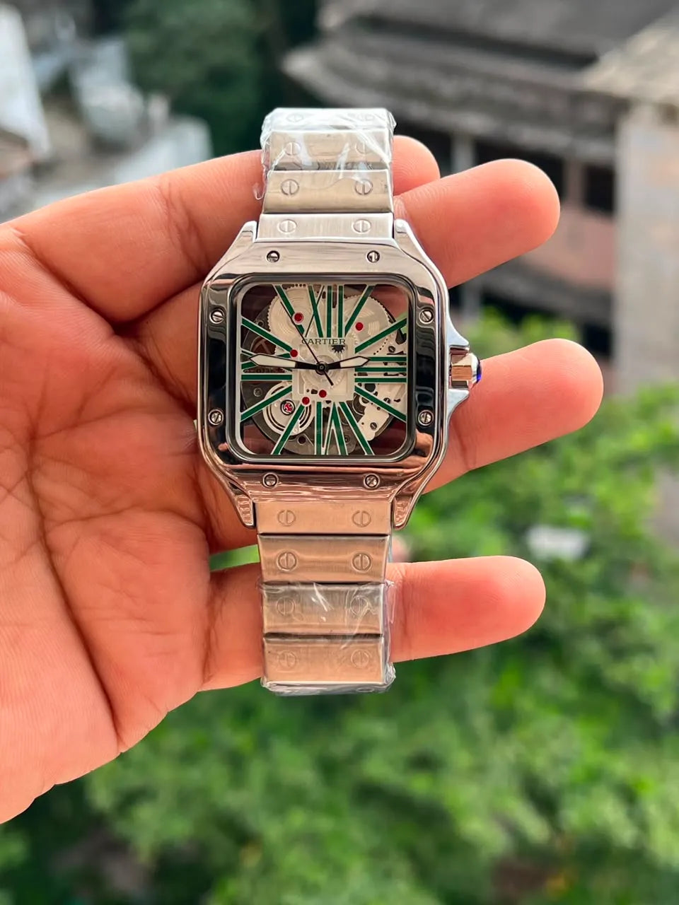Premium Square Skeleton Style Watch for Men | Luxury Metal Strap