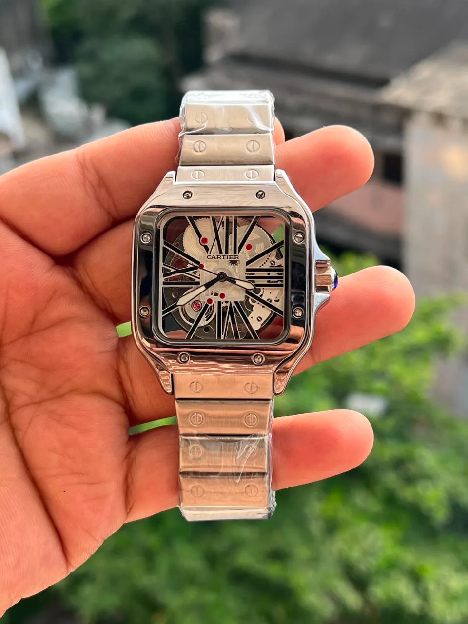 Premium Square Skeleton Style Watch for Men | Luxury Metal Strap