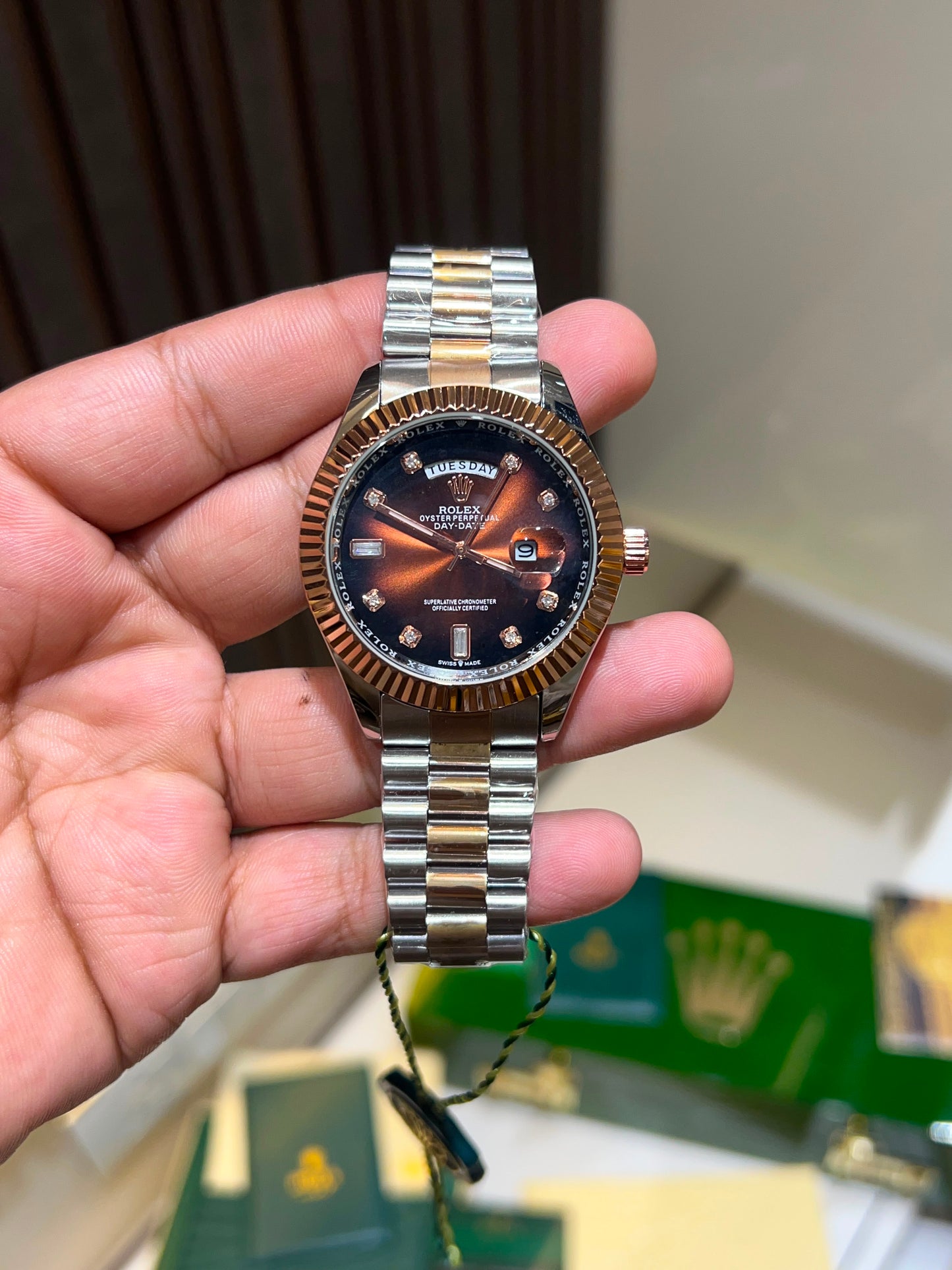 Executive Day-Date Watch – Green Sunburst Dial | Stainless Steel
