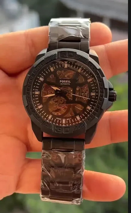 Premium Automatic Skeleton Watch for Men | Black Stainless Steel Luxury Timepiece