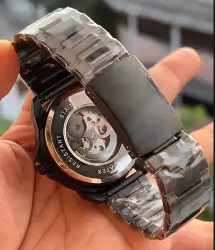 Premium Automatic Skeleton Watch for Men | Black Stainless Steel Luxury Timepiece